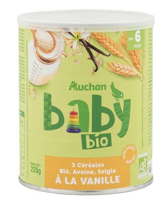 3 Céréales saveur Vanille Bio Blé, Avoine, Seigle 220g dès 6 mois